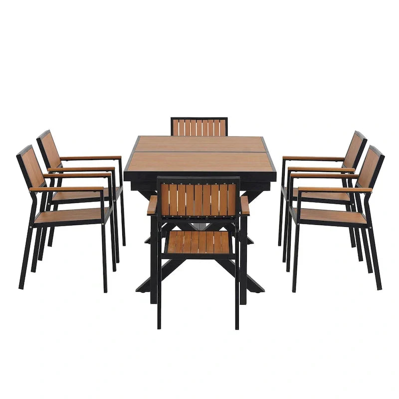 Ensemble de salle à manger d'extérieur extensible 7 pièces avec table extensible et 6 fauteuils