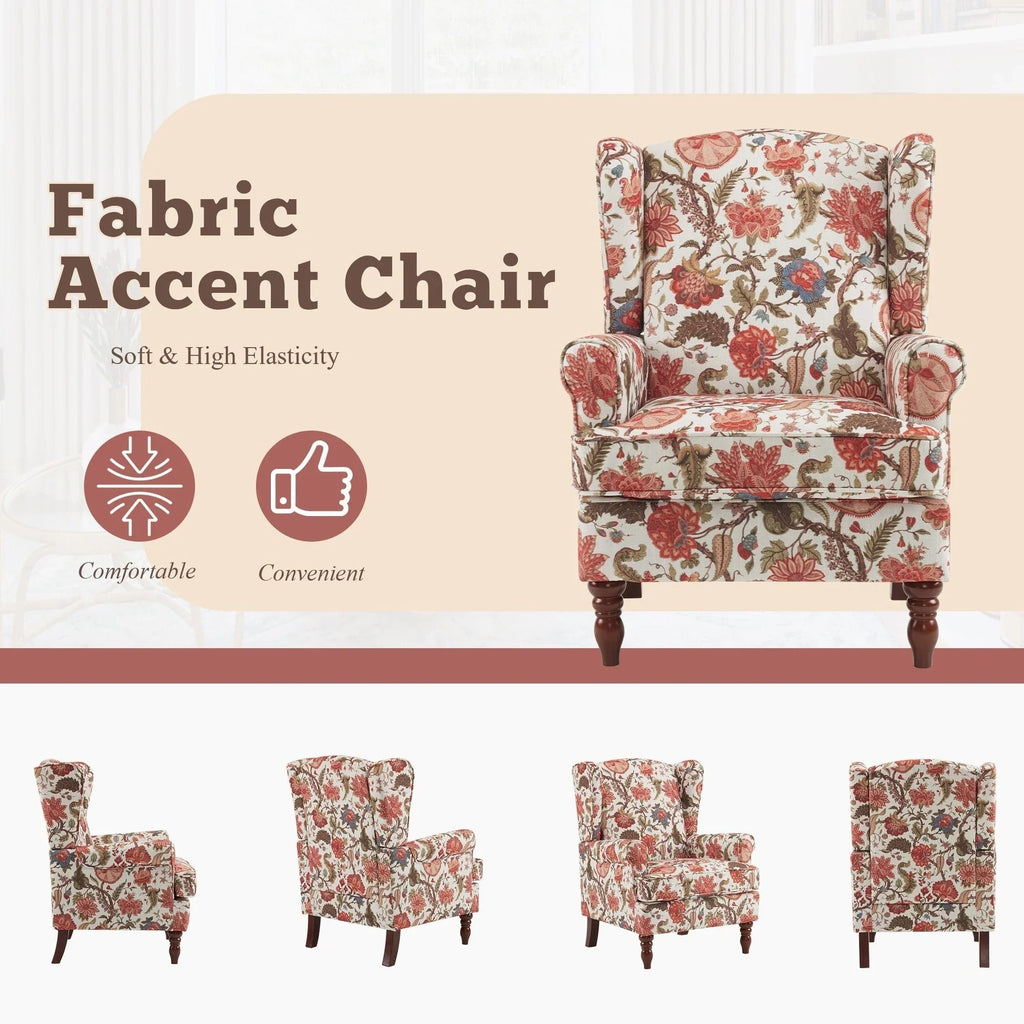 Fauteuil d'appoint moderne Erommy, fauteuil à dossier haut, canapé simple en tissu rembourré avec boutons et pieds en bois pour salon