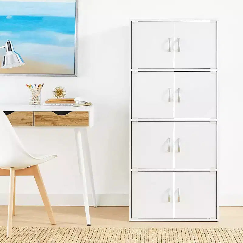 Hodedah HID44 Meuble de rangement multifonctionnel fermé à 8 portes pour la maison et le bureau, finition bois de hêtre