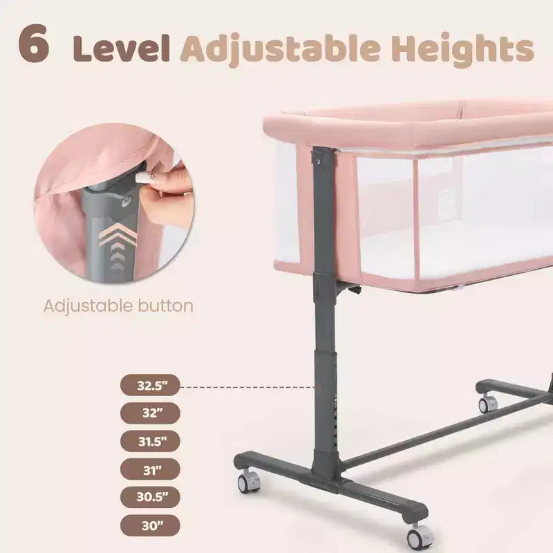 Berceau bébé avec roues 鈥?Beige / Gris / Rose, Cododo, pour 1 bébé