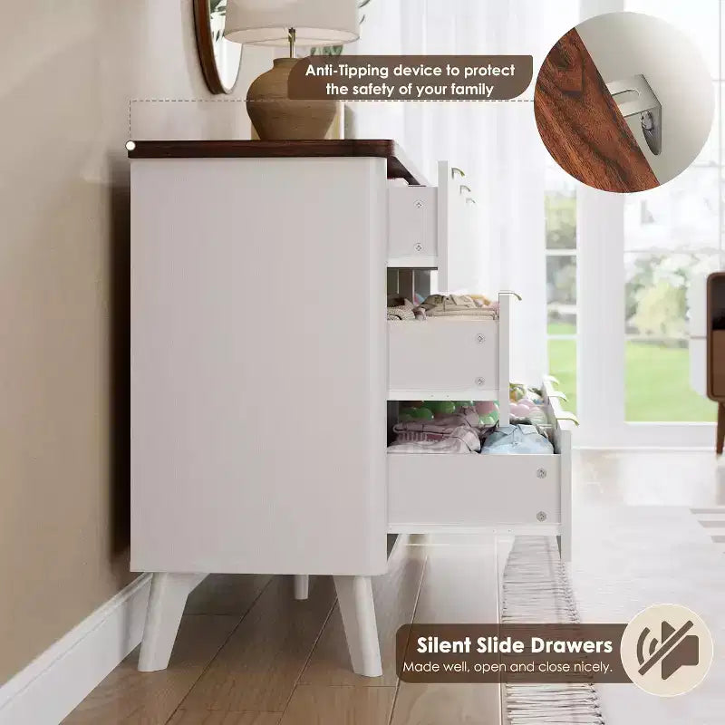 Commode cannelée à 9 tiroirs, commode moderne, meuble TV en bois, design à profil incurvé, pour salon, couloir