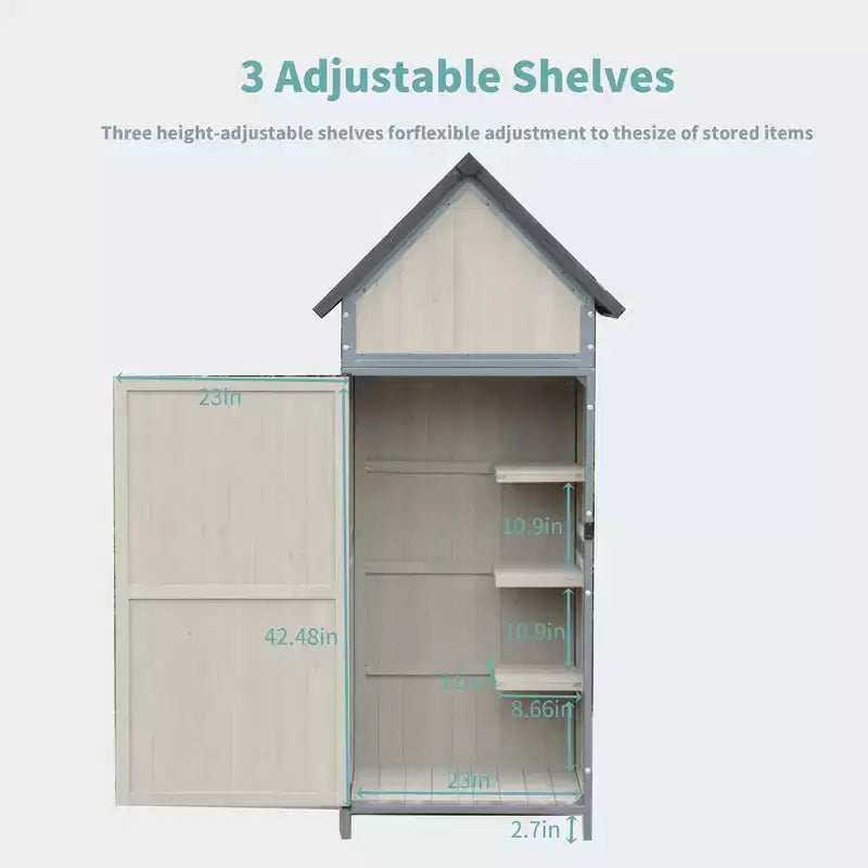Abri de rangement d'extérieur avec plancher, abri de jardin haut de 68 po avec étagères réglables