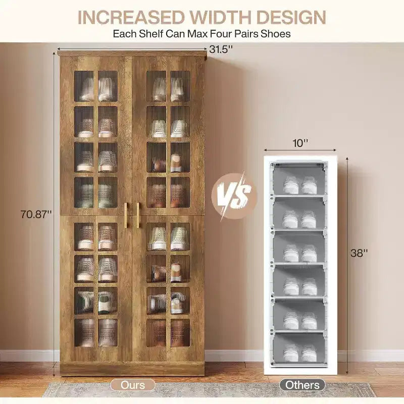 Meuble à chaussures haut Lantine avec portes, rangement à chaussures à 8 niveaux avec étagères réglables, armoire à chaussures moderne pour couloir, placard, salon, blanc