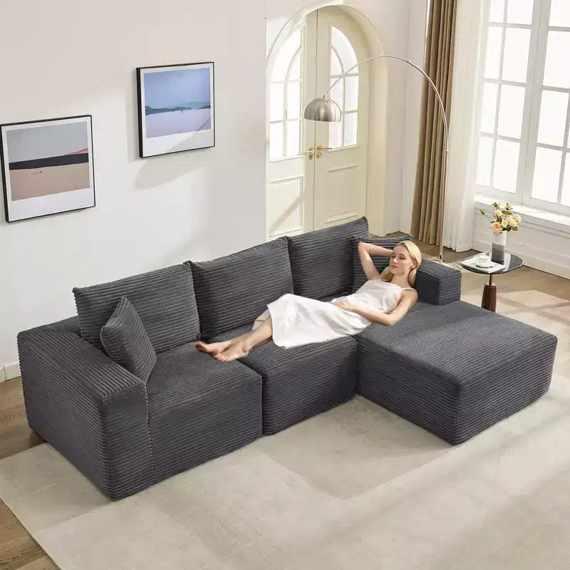 108 Modern Sofa Couch, 3 Seater Upholstered L Shaped Sofa with Pillows, Deep Seat Sofa, No Assembly Required