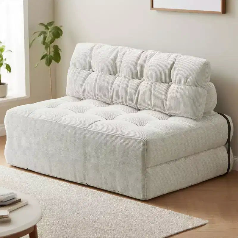 Canapé-lit futon pliant entièrement en velours côtelé, chaise de couchage convertible au sol avec oreiller et dossier