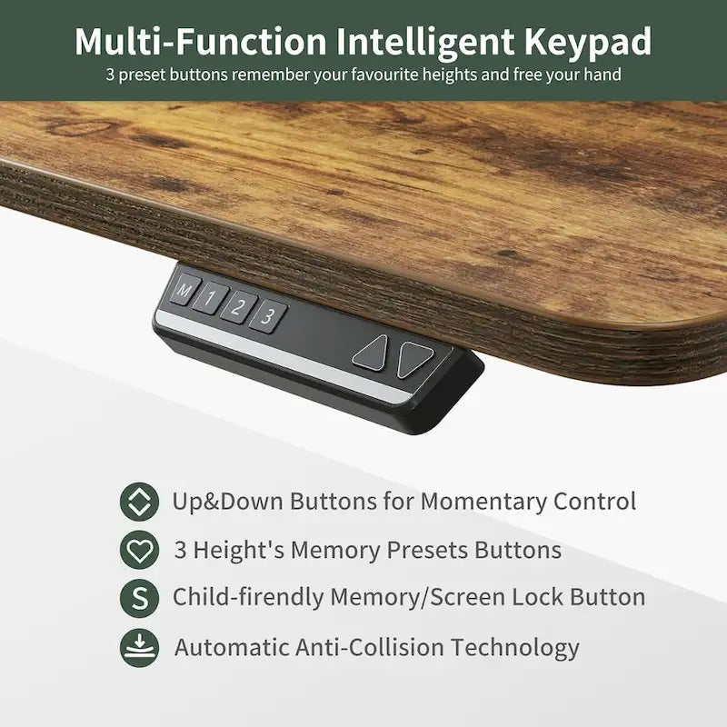 Bureau d'angle électrique debout avec 3 tiroirs et roulettes verrouillables, 160