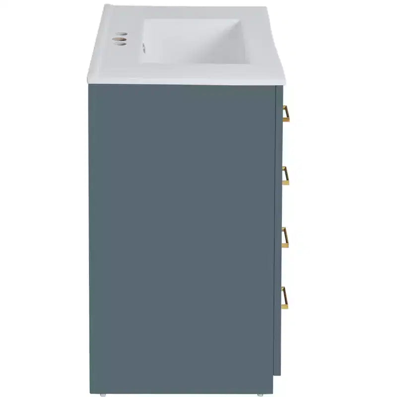 Meuble-lavabo de salle de bain à évier simple de 76 cm avec armoire et 3 tiroirs – Noir / Bleu / Vert / Indigo / Blanc