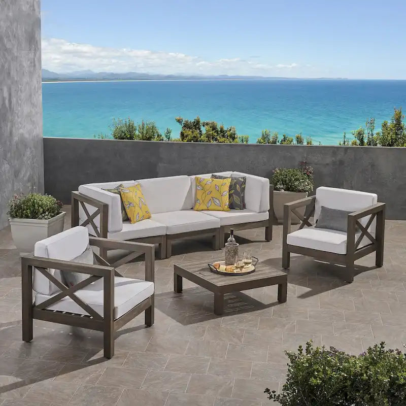 Ensemble de conversation d'extérieur Brava 6 pièces en bois d'acacia par Christopher Knight Home