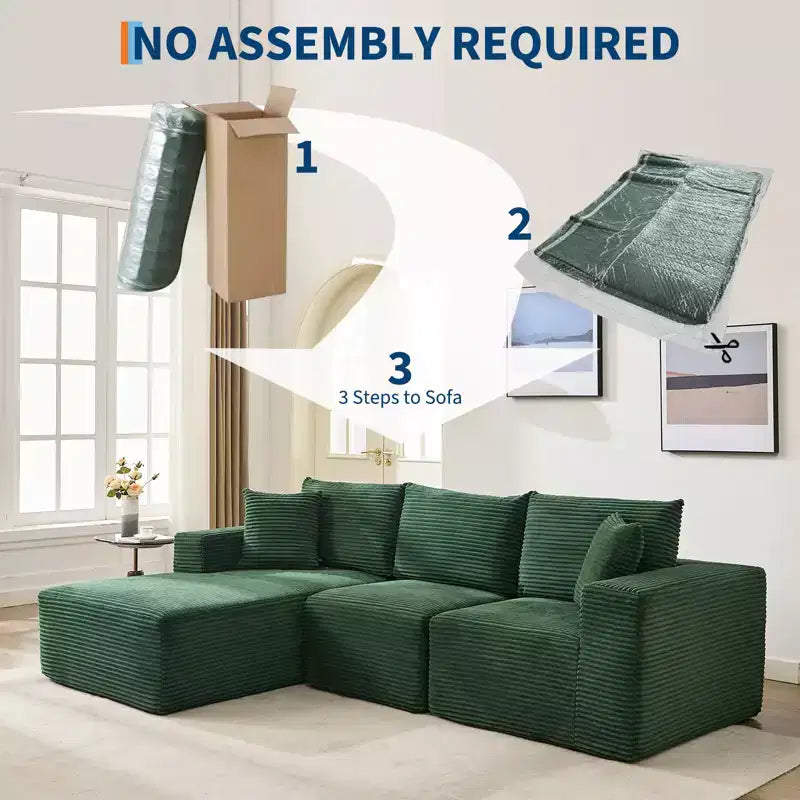 108 Modern Sofa Couch, 3 Seater Upholstered L Shaped Sofa with Pillows, Deep Seat Sofa, No Assembly Required