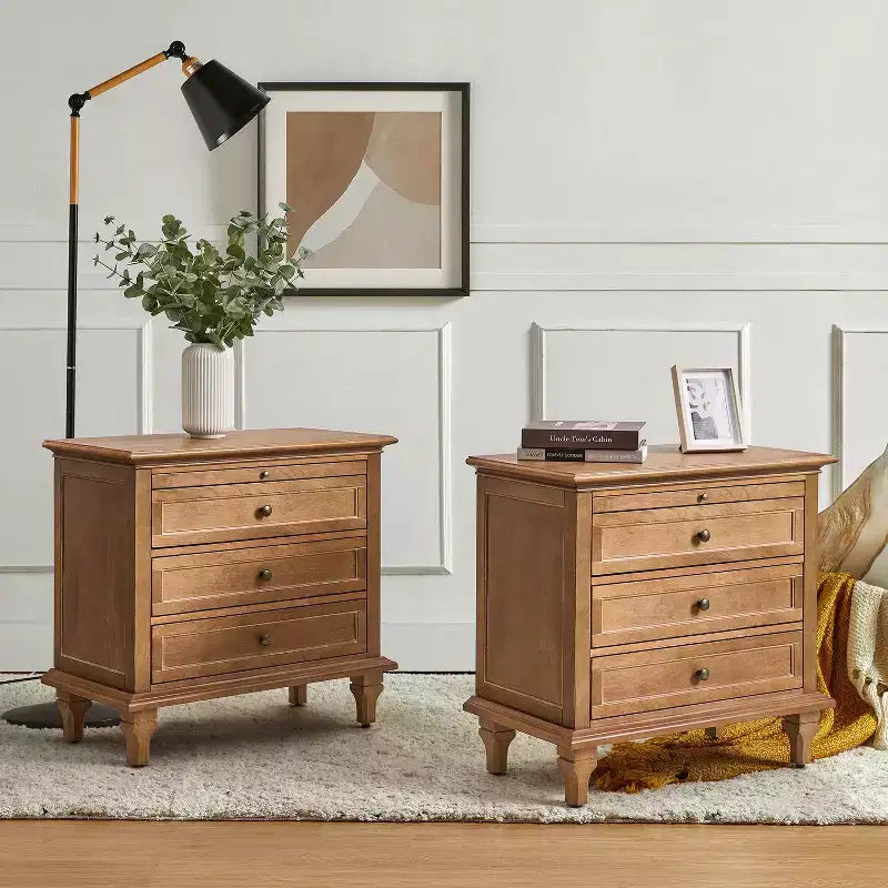 Table d'appoint Giorgio à 3 tiroirs avec prises intégrées, lot de 2 | HULALA HOME
