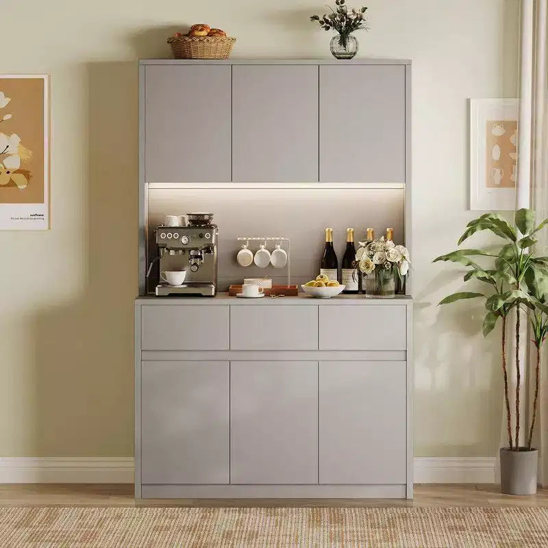 Armoire de cuisine de 71 pouces, vaisselier avec lumières LED et prises de courant, buffet avec support pour micro-ondes, étagères réglables
