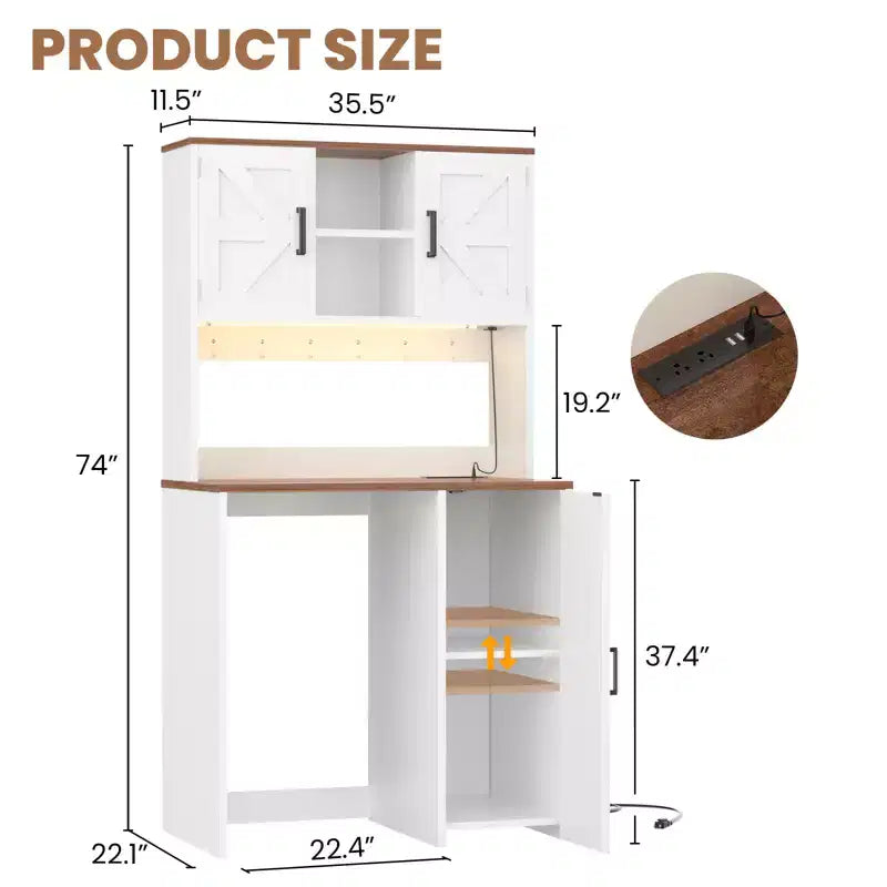 Meuble de cuisine Besiost avec espace mini-réfrigérateur, meuble de bar à café avec étagère de rangement