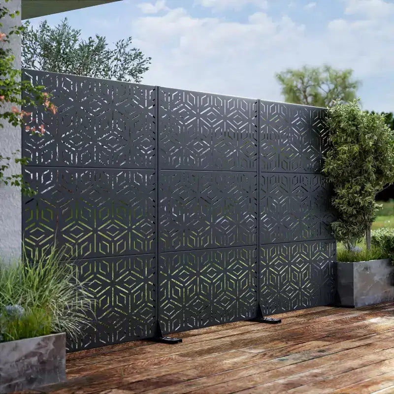 MAYEERTY Paravent Francis Motif Riz Noir Tôle Galvanisée 183x120x5cm Lot de 3 pièces
