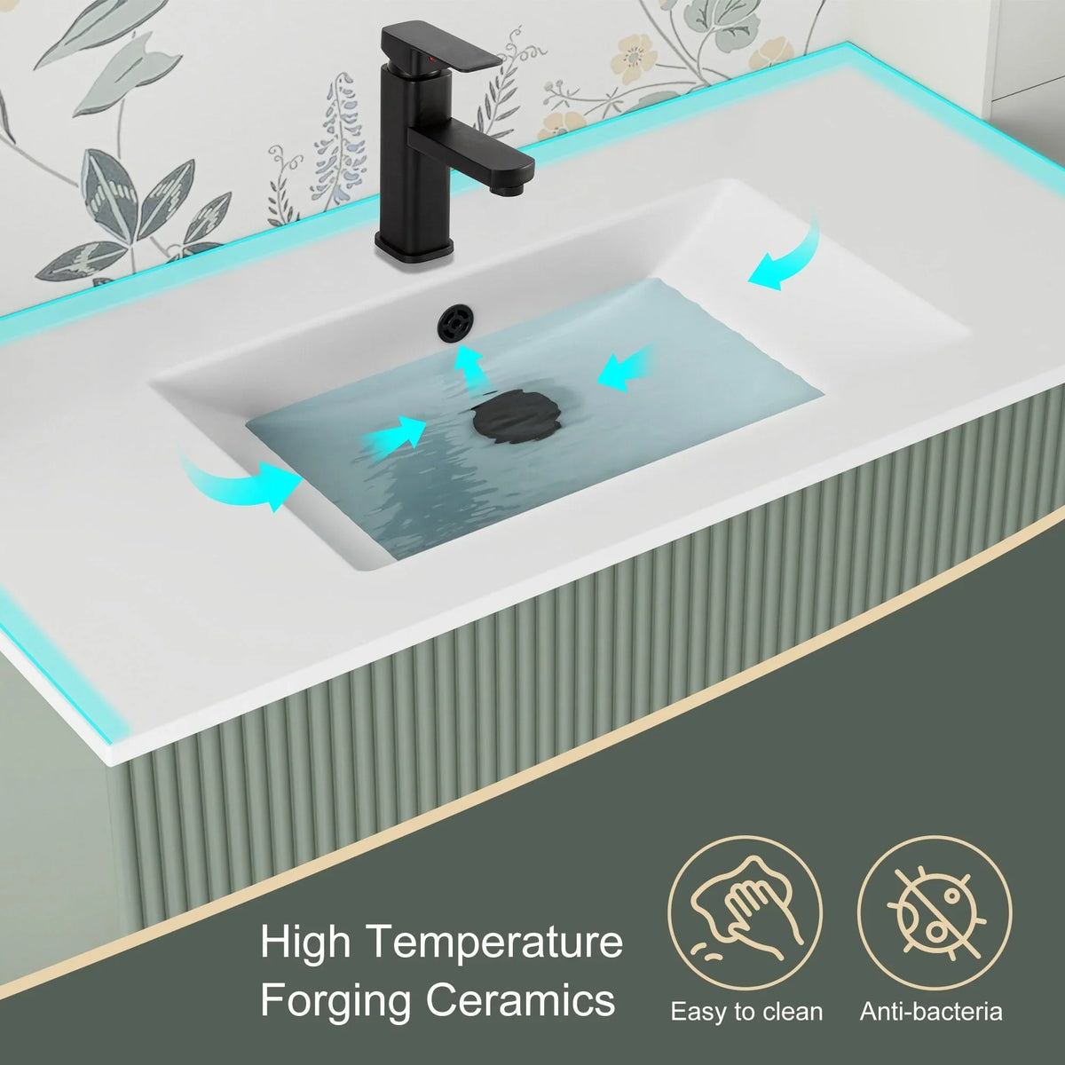 Meuble-lavabo de salle de bain Wavy Line 30/36/48 avec évier et robinet