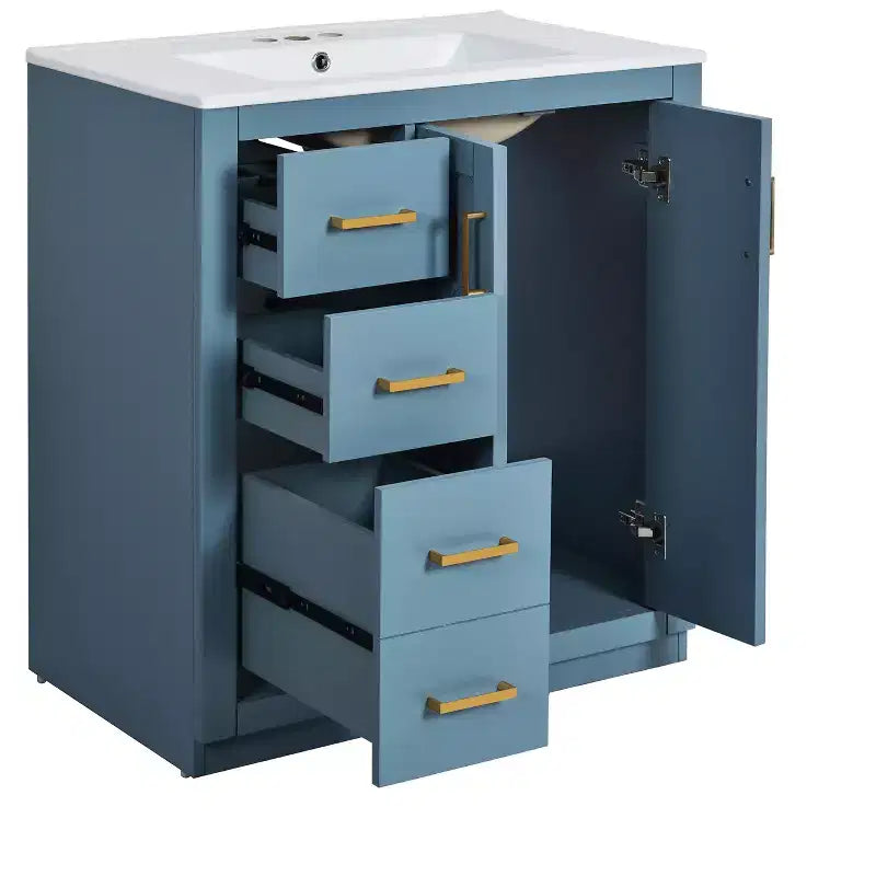 Meuble-lavabo de salle de bain à évier simple de 76 cm avec armoire et 3 tiroirs – Noir / Bleu / Vert / Indigo / Blanc