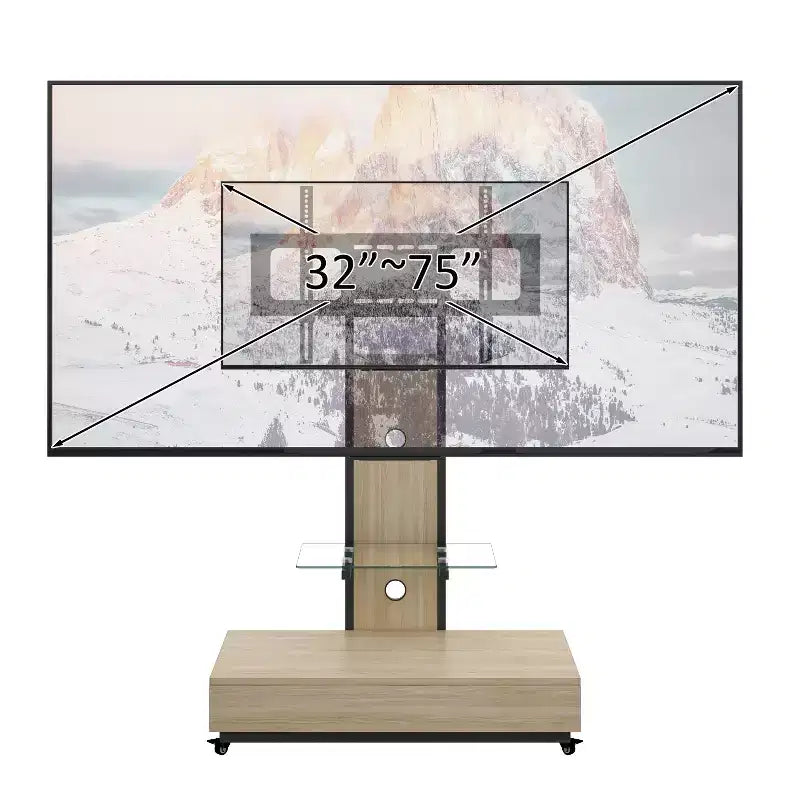 Meuble TV pour téléviseurs de 32 à 75 pouces, Chariot TV mobile à hauteur réglable avec tiroir et roulettes pour salon, chambre, bureaux -ModernLuxe