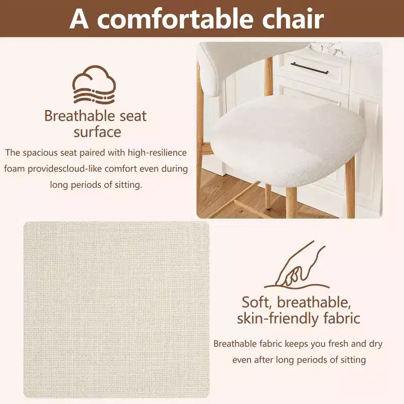 Tabouret de bar hauteur comptoir avec siège rembourré et pieds en métal, chaise d'îlot de cuisine moderne de 26,3 pouces