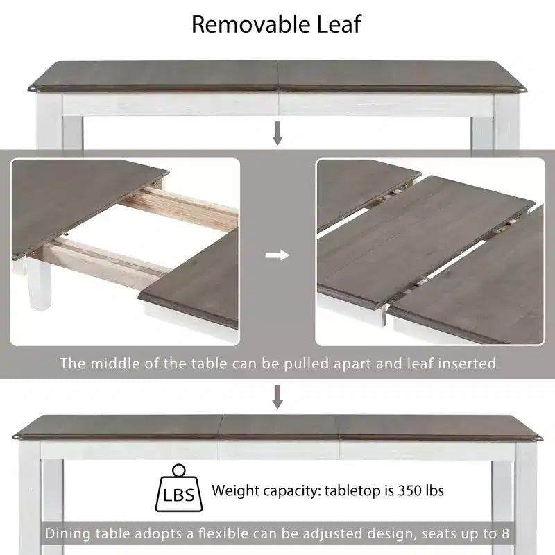 Ensemble de salle à manger extensible de style ferme pour 6 personnes, table rectangulaire et 6 chaises rembourrées