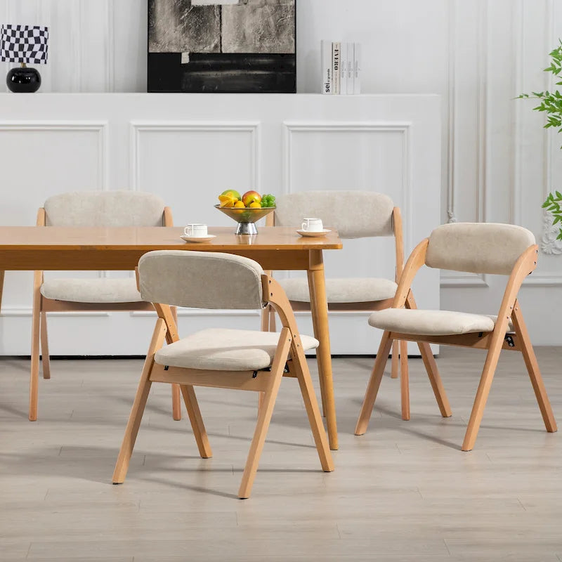 Chaises de salle à manger pliantes empilables en bois avec sièges rembourrés (lot de 4)