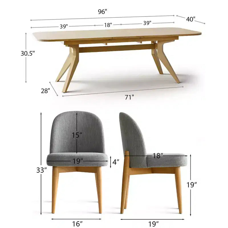 Ensemble de salle à manger 7 pièces, table à tréteaux extensible de 198-244 cm avec chaises rembourrées et pieds en bois massif - Panipeachy