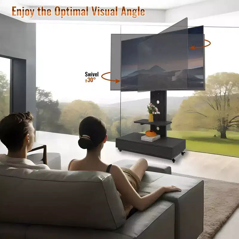 Meuble TV pour téléviseurs de 32 à 75 pouces, Chariot TV mobile à hauteur réglable avec tiroir et roulettes pour salon, chambre, bureaux -ModernLuxe