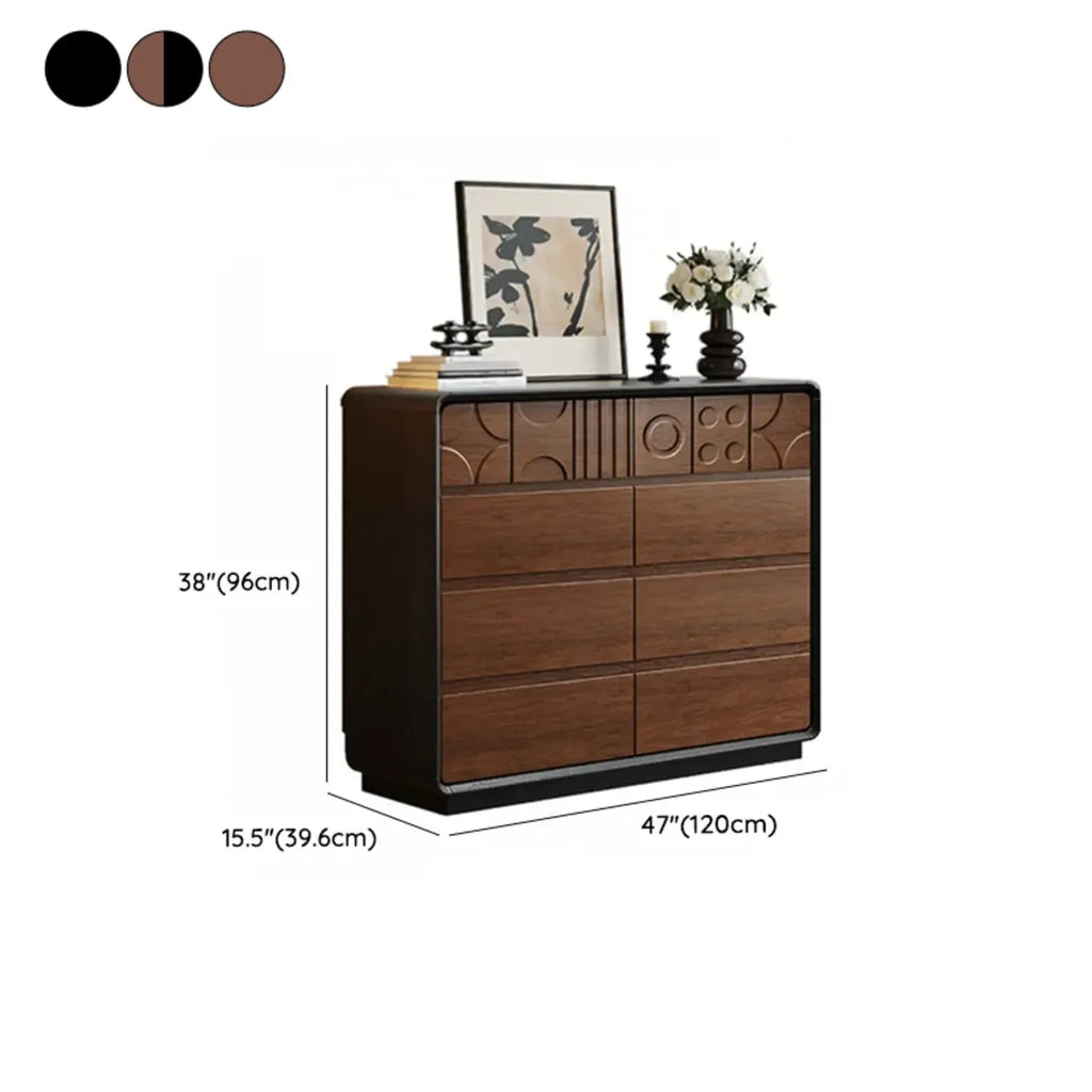 Commode en bois d'inspiration Art déco avec sculptures géométriques