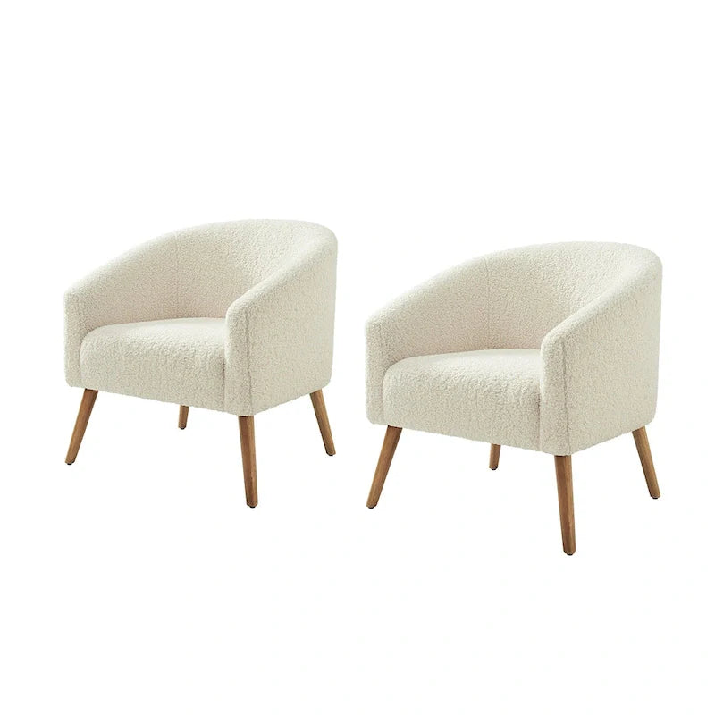 Fauteuil Sheila Modern 30 W Boucle avec pieds en bois massif, lot de 2, par HULALA HOME