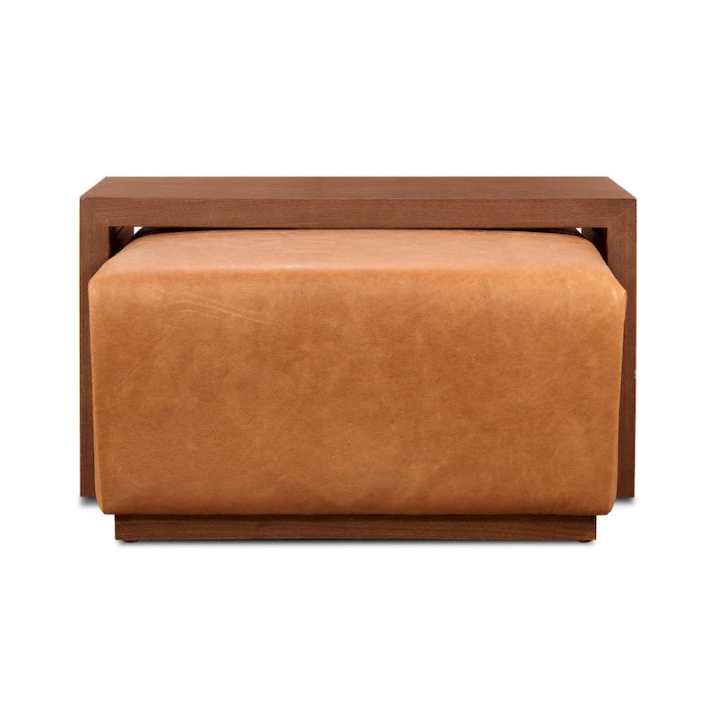 Ottoman Poly & Bark Jarmo avec table en noyer réglable – Cuir pleine fleur véritable italien