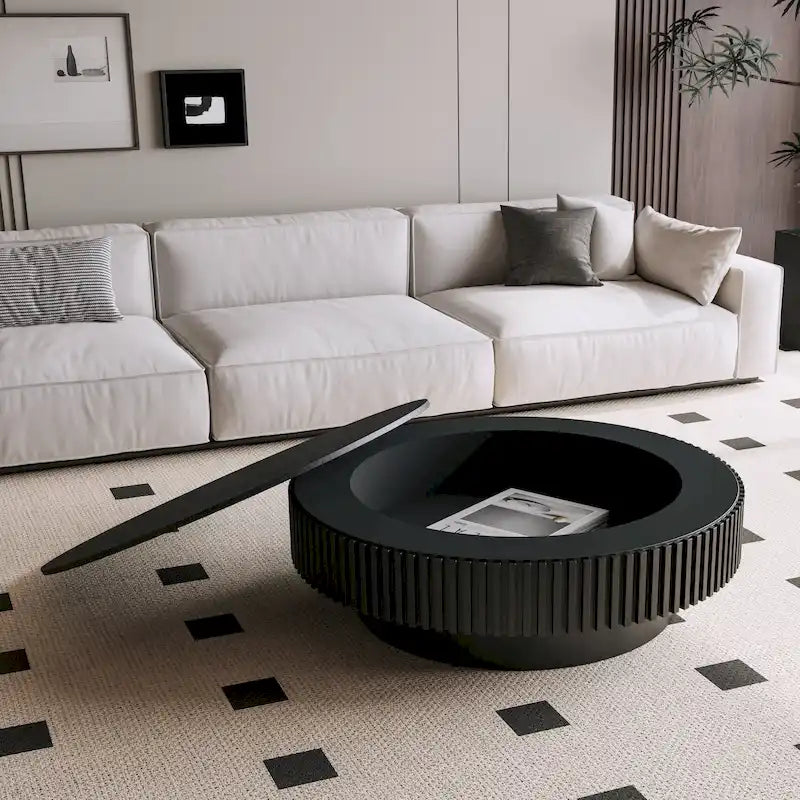 Table basse/de salon ronde moderne plaquée en bois massif avec rangement