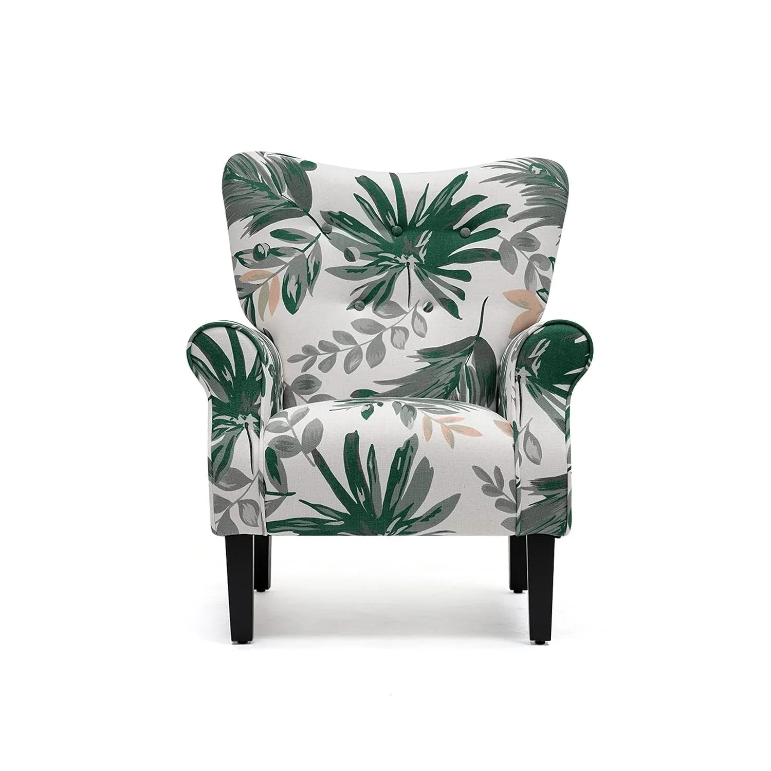 Fauteuil d'appoint moderne Erommy, fauteuil à dossier haut, canapé simple en tissu rembourré avec boutons et pieds en bois pour salon