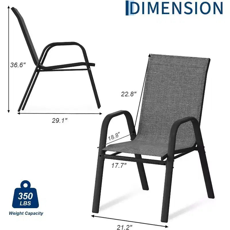 Chaises de patio, Lot de 4/6 chaises de salle à manger empilables d'extérieur en textilène léger résistant aux intempéries avec accoudoirs pour jardin, terrasse de piscine