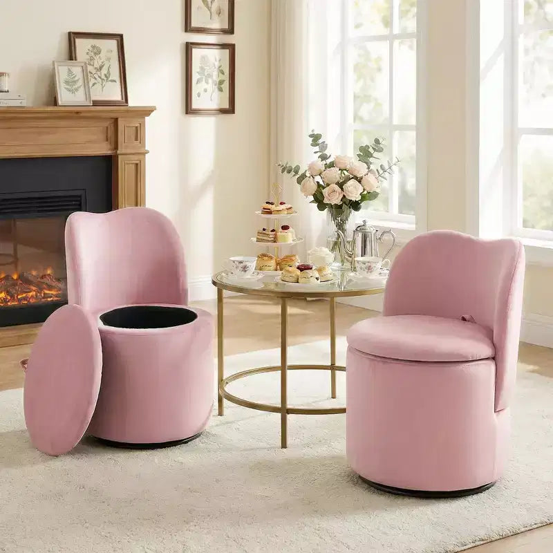 Chaise de vanité pivotante avec rangement, tabouret de maquillage rond rembourré avec dossier, fauteuil d'appoint rembourré doux pour chambre et salon