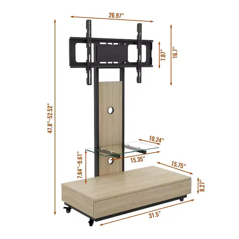 Meuble TV pour téléviseurs de 32 à 75 pouces, Chariot TV mobile à hauteur réglable avec tiroir et roulettes pour salon, chambre, bureaux -ModernLuxe