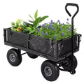 Chariot de jardin robuste en acier, 227 kg, chariot utilitaire pliant avec côtés et doublure en maille amovibles, pneus pneumatiques de 25,4 cm, poignée de traction