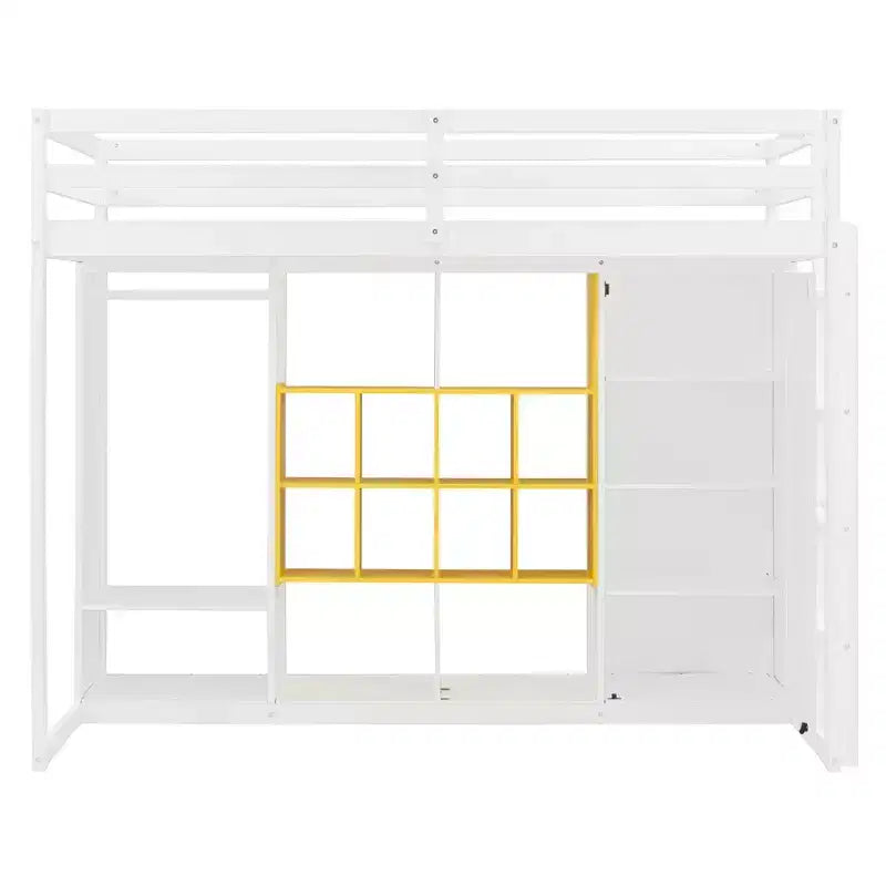 Lit mezzanine enfant avec armoire et étagères, Cadre de lit mezzanine en bois avec meuble de rangement pour enfants et adolescents