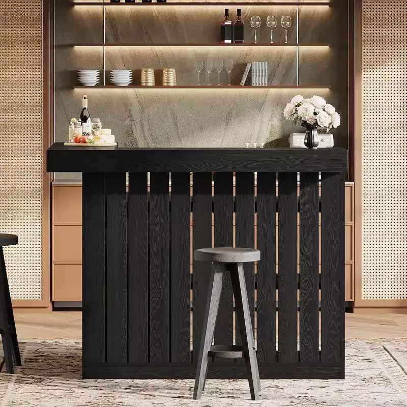 Bar de salon en L Lantine, bar à liqueurs d'angle à 4 niveaux avec étagères de rangement et porte-verres à vin pour pub à domicile
