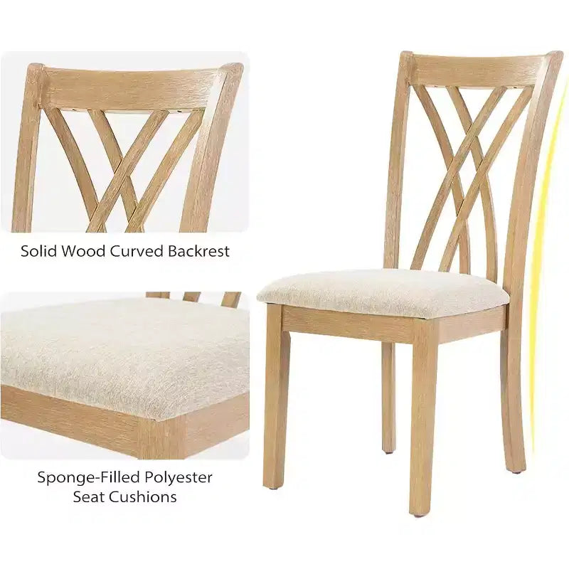 Ensemble de salle à manger Zevemomo 7 pièces en bois massif avec 6 chaises rembourrées, ensemble table et chaises compact pour salle à manger, cuisine, couleur bois naturel