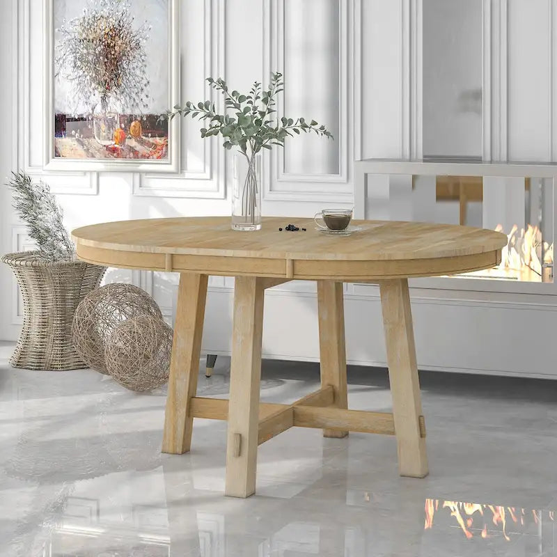 Table de salle à manger ronde extensible de style ferme avec 16 rallonges en bois