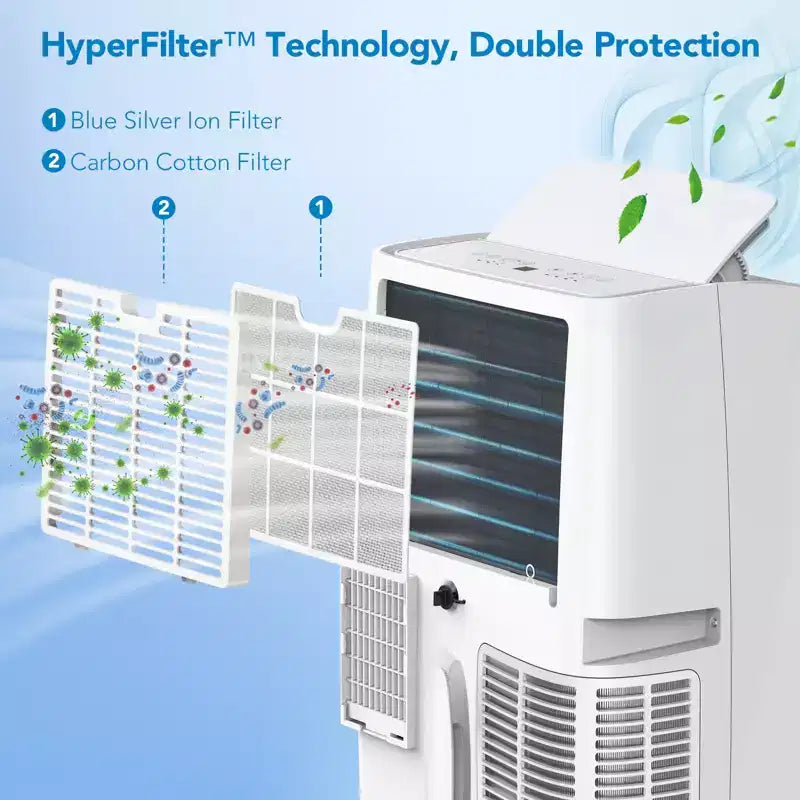 Climatiseur portable 10 000 BTU, Climatiseur de maison avec télécommande pour pièce jusqu'à 42 m², fonctions 3-en-1/minuterie 24h/roulettes