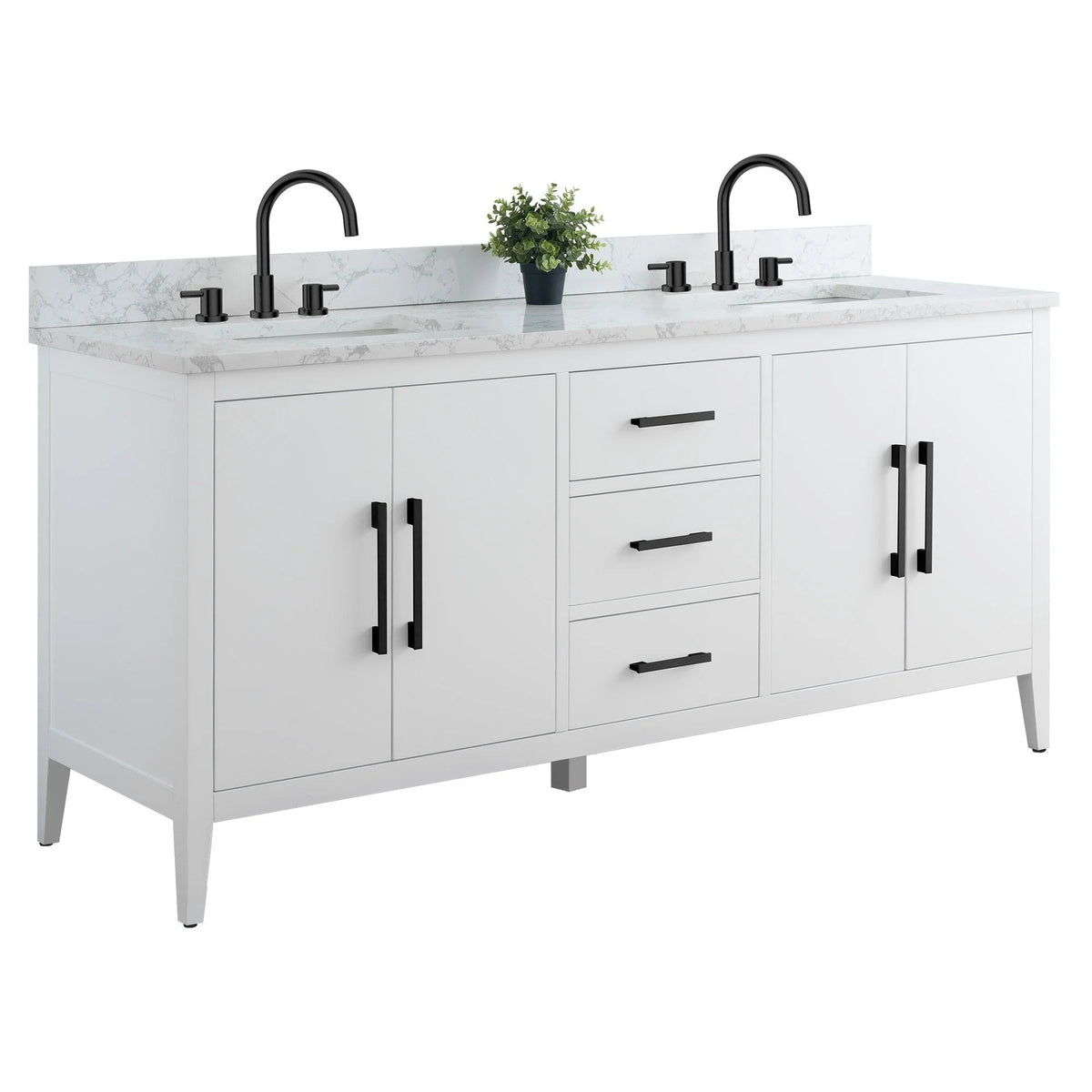 Meuble-lavabo de salle de bain Vanity Art 72 po à double vasque avec dessus en marbre reconstitué