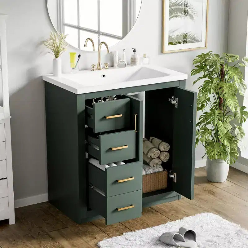 Meuble-lavabo de salle de bain à évier simple de 76 cm avec armoire et 3 tiroirs – Noir / Bleu / Vert / Indigo / Blanc
