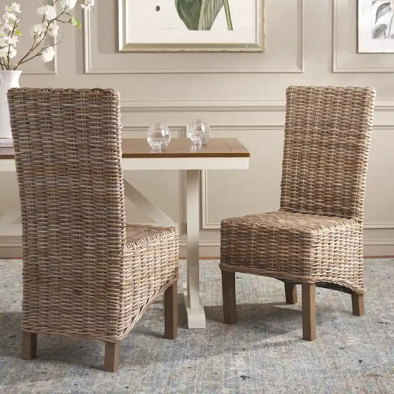 Lot de 2 chaises de salle à manger en osier naturel 48L x 56P x 104H cm, style bohème côtier