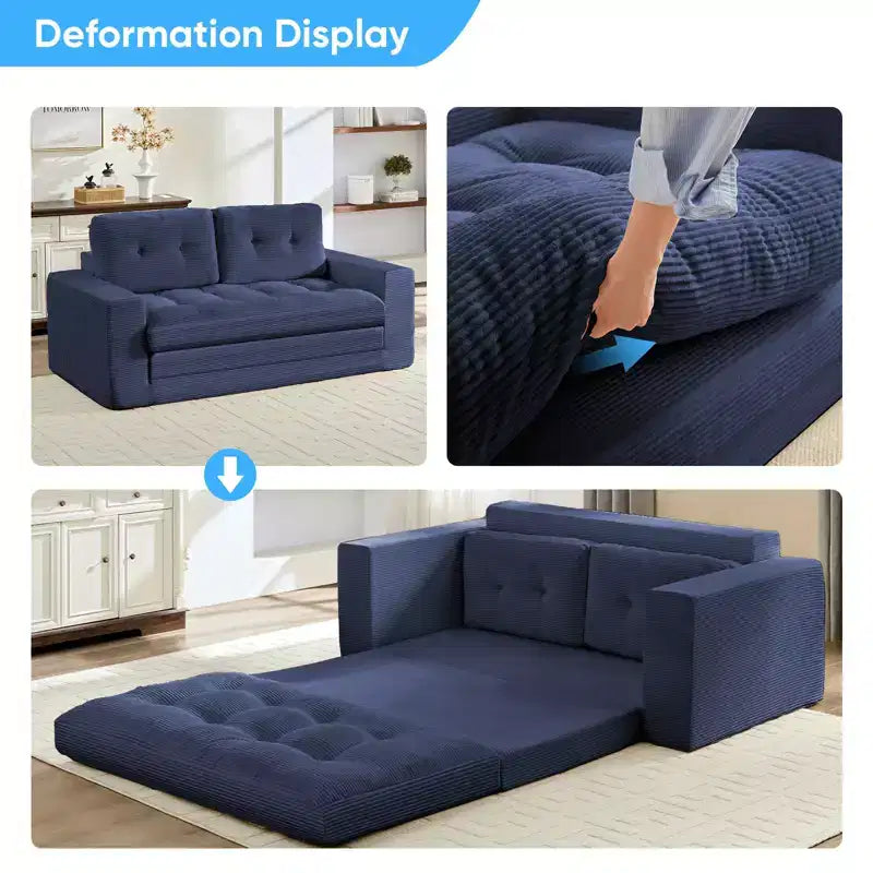 Mjkone Canapé-Lit Futon Convertible 2-en-1 180 cm, Canapé Deux Places Pliable en Tissu Côtelé avec Boutons Touffetés, Idéal pour Petits Espaces