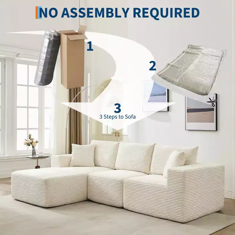 108 Modern Sofa Couch, 3 Seater Upholstered L Shaped Sofa with Pillows, Deep Seat Sofa, No Assembly Required