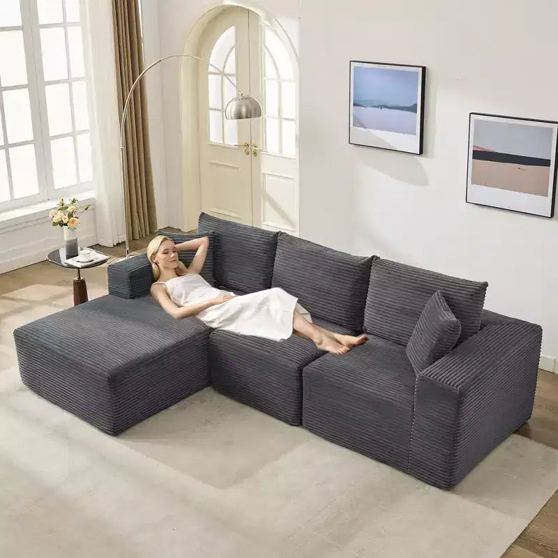 108 Modern Sofa Couch, 3 Seater Upholstered L Shaped Sofa with Pillows, Deep Seat Sofa, No Assembly Required