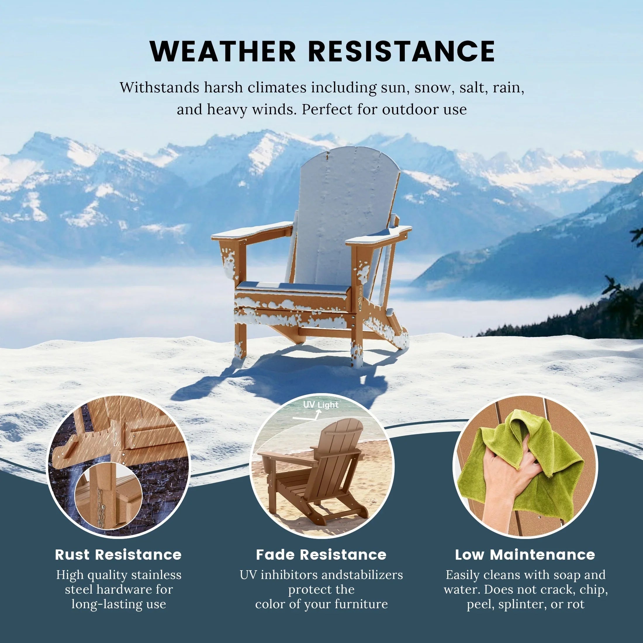 Chaise Adirondack pliante d'extérieur tout temps Polytrends Laguna résistante à la décoloration pour patio