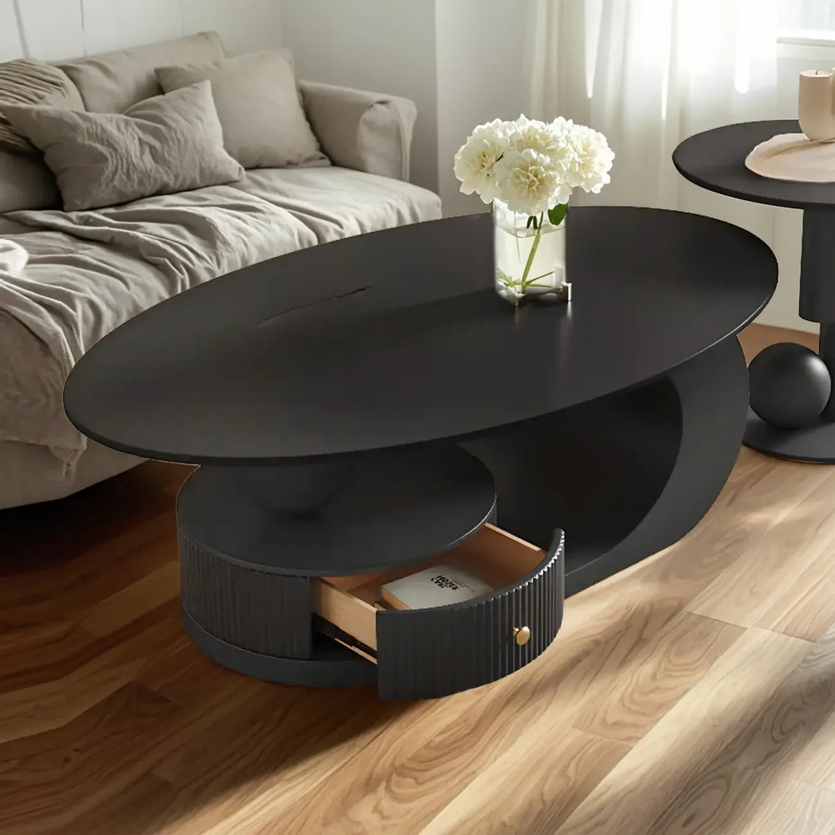 Table basse moderne avec plateau en pierre blanche anti-rayures