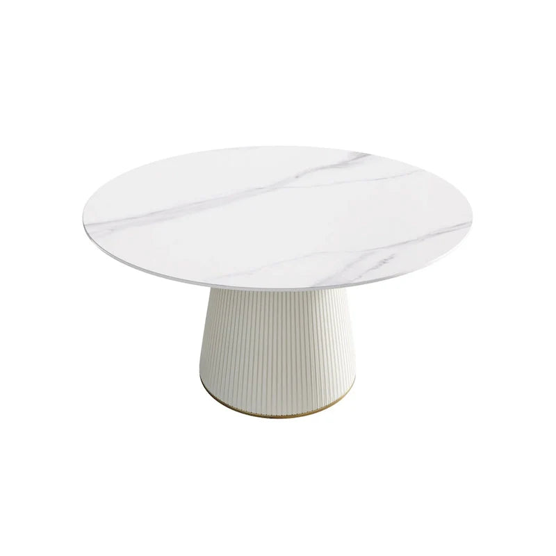 Table à manger ronde de 53 po pour 6 personnes avec plateau en pierre frittée et plateau tournant