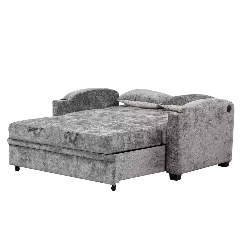 61.6 Canapé-lit convertible moderne en chenille avec ports USB, porte-gobelets et dossier réglable pour salon, appartement