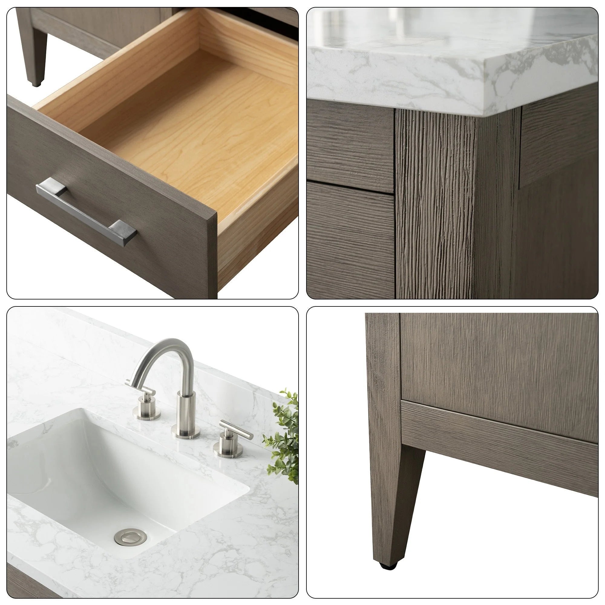 Meuble-lavabo de salle de bain Vanity Art 72 po à double vasque avec dessus en marbre reconstitué